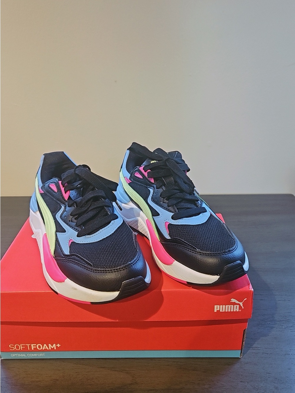 Puma Black Sneakers with Pink, Light Blue & Lime Accents